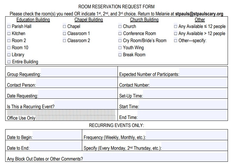 dining room reservation forms